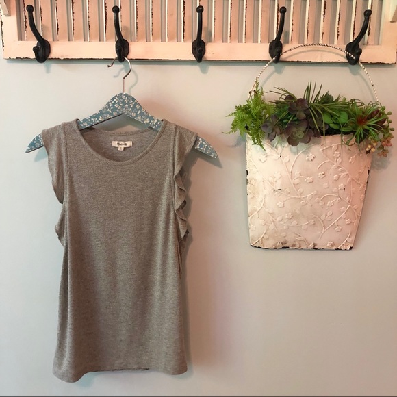 Madewell Tops - Madewell Gray & Gold Ruffle Sleeve Tank Medium M